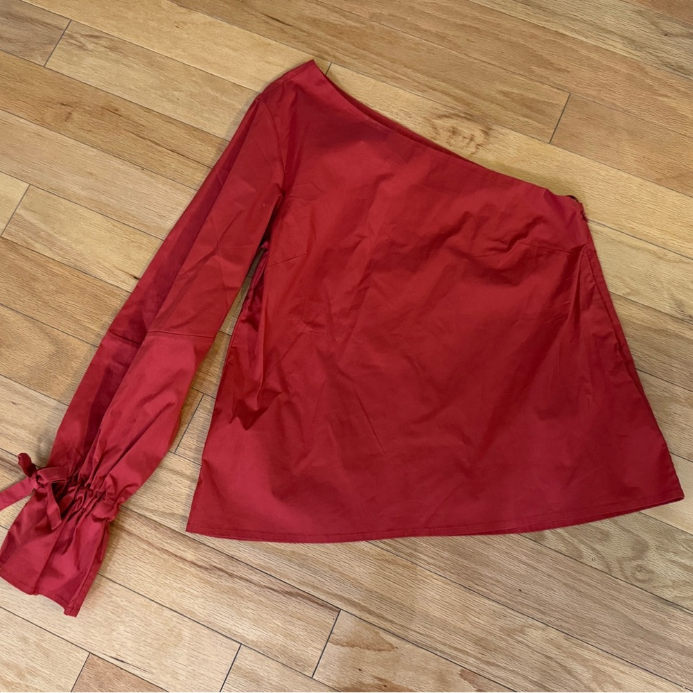 Tanya Taylor Voile Anka Red One Shoulder Top Size 4